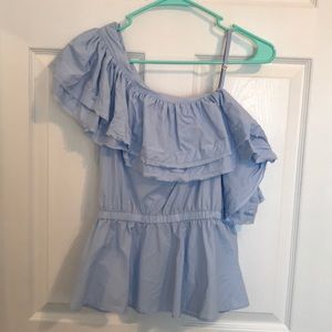 Light blue H&M peplum one sleeve top! NEVER WORN!
